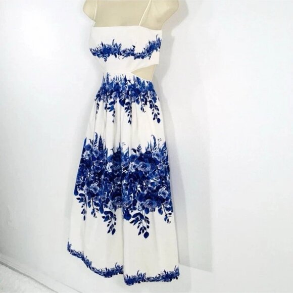 NEW Antonio Melani Cut Out Top Midi Dress Sz S Blue Porcelain Fairy Whimsy - Picture 5 of 16